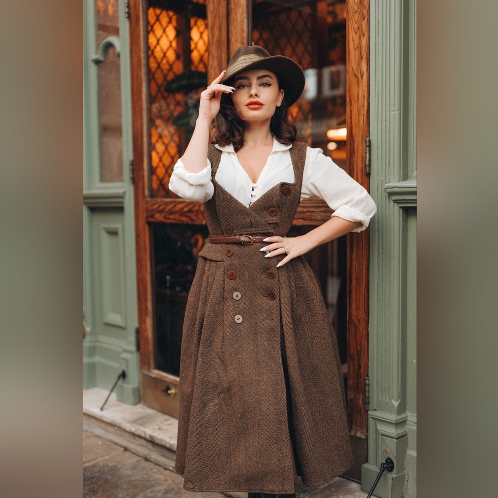 Emma 33 - Brown Wool Midi Dress - Picture 3 of 14